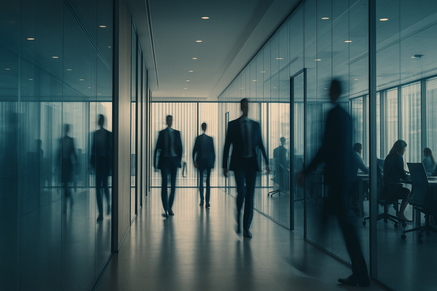 Environnement de bureaux tertiaires illustrant les enjeux de sûreté et de sécurité des collaborateurs