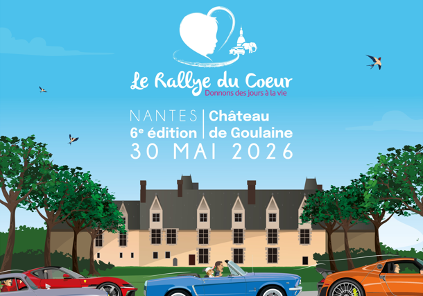 Affiche du Rallye du Cœur Nantes 2026 au Château de Goulaine - événement solidaire soutenu par ISO Sécurité pour Imagine for Margo
