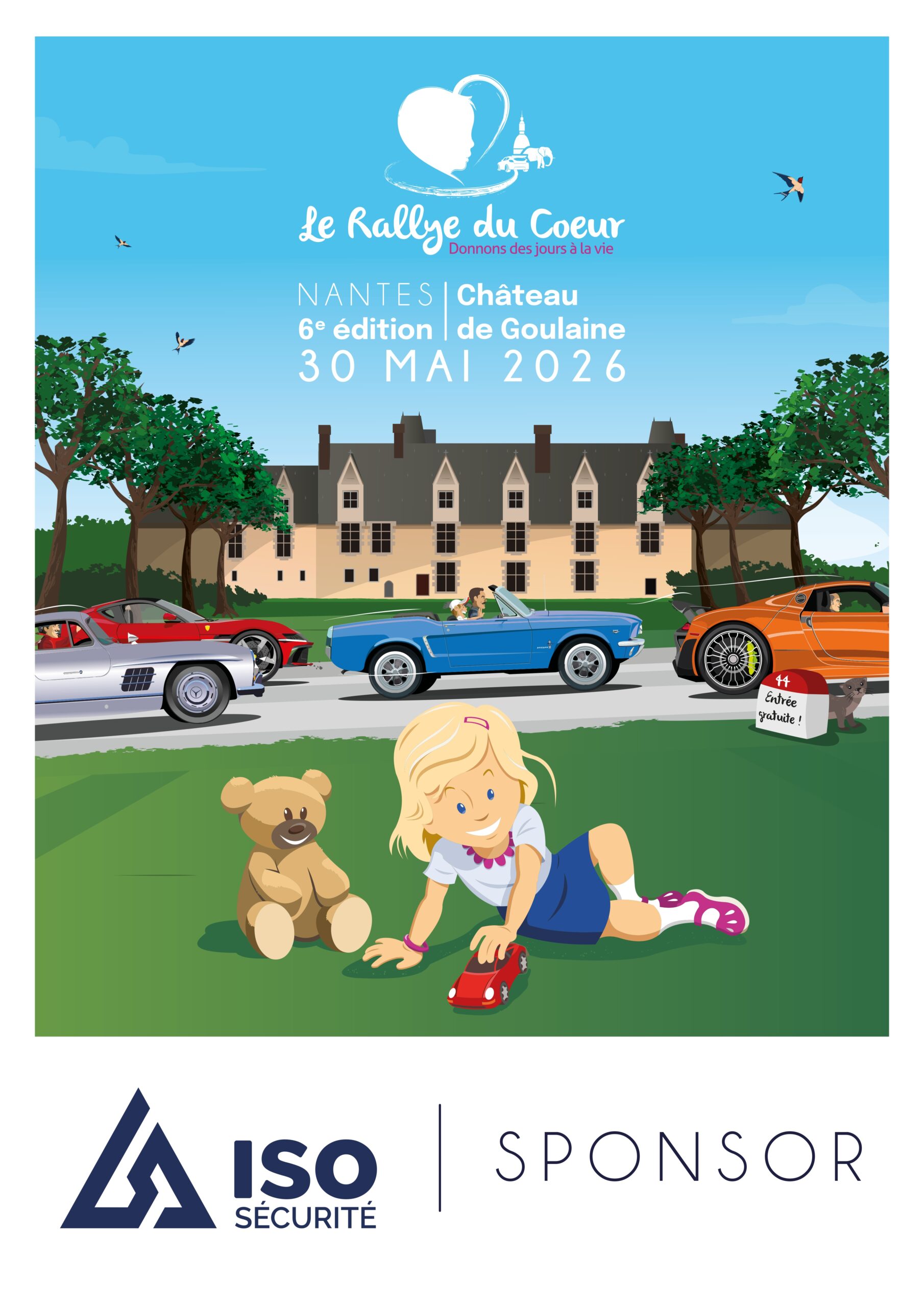 Affiche du Rallye du Cœur Nantes 2026 au Château de Goulaine - événement solidaire soutenu par ISO Sécurité pour Imagine for Margo